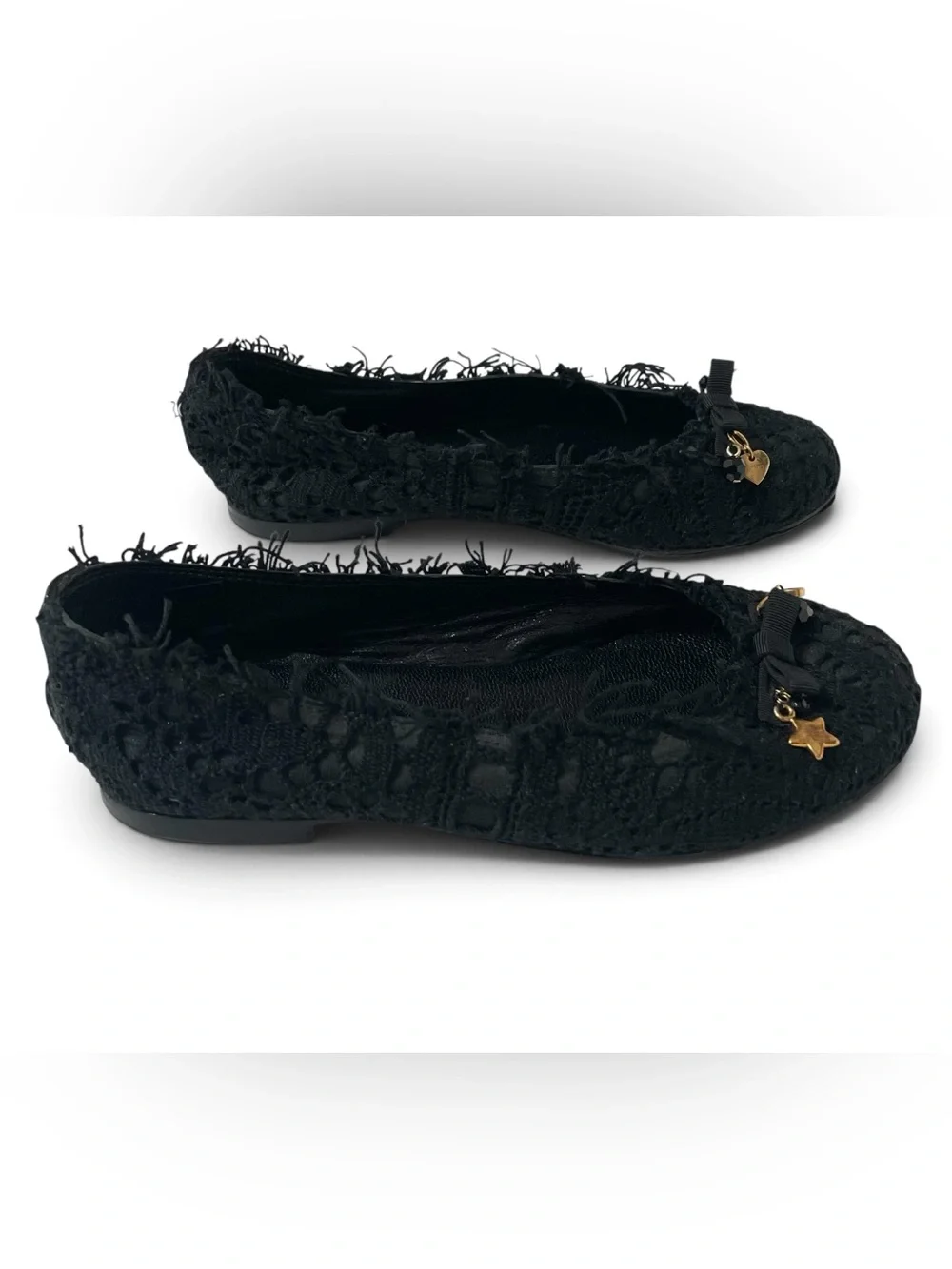 Dolce Gabbana Lace over leather girls ballerina flats 31 13US